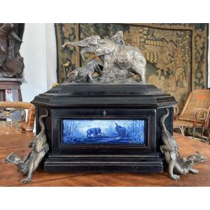 Large Box With Dinosaurs, Signed Bonnemère, 19th