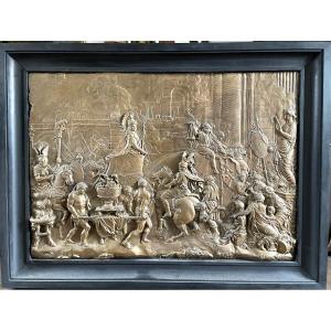 Bas-relief In Patinated Bronze Plaster, Alexander The Great In Babylon