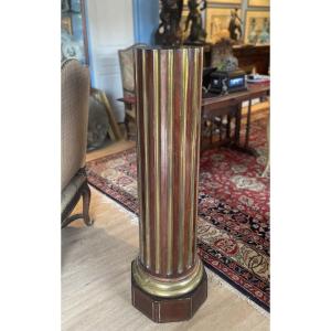 Tall Mahogany Column With Brass Fluting