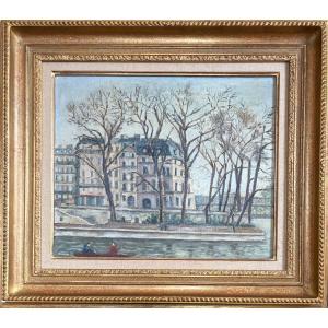 View Of The Ile Saint-louis, Paris, Oil On Canvas