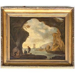 Animated Seascape With Figures, 18th Century Painting