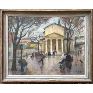 Wedding At Notre-dame De Bercy, Paris, Circa 1925, Large Signed Painting.