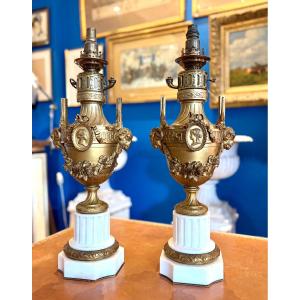 Pair Of Large Napoleon III Bronze Lamps
