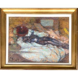 Metal Christ, Painting Signed Berges (1878-1956)