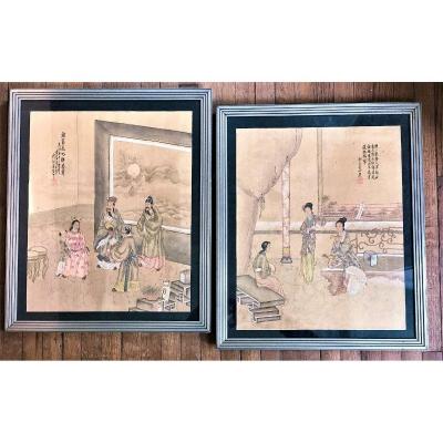Pair Of Paintings On Silk China 19th