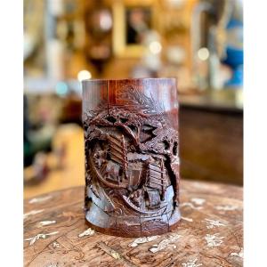 Carved Bamboo Brush Pot, China