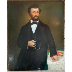 Male Portrait , Oil On Canvas, XIXth Century