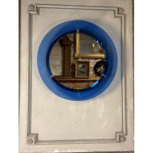 Mirror Framed With A Circle Of Blue Glass, Italy Circa 1950