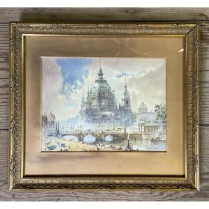 View Of Berlin, Watercolor Signed Lower Right, Circa 1930