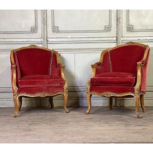 Pair Of Bergeres In Carved Wood Louis XV Style