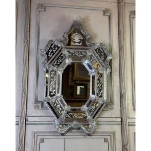 Important Venetian Mirror In Colorless Murano Glass, Circa 1880