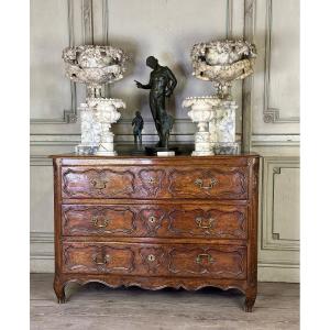 Louis XV Commode In Carved Oak, Eighteenth Century