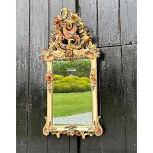 Mirror In Carved, Gilded And Polychromed Wood, Venice Circa 1880