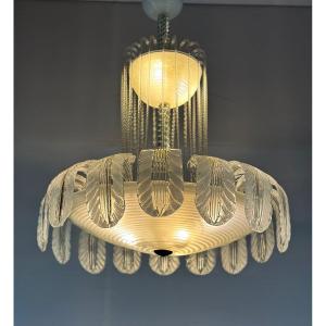 Venetian Fountain Chandelier In Green Colorless Murano Glass 1940