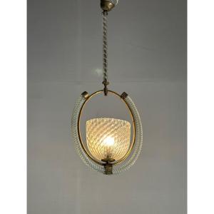 Venetian Lantern In Murano Glass And Brass Circa 1950