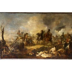 Napoleonic Battle Scene, Oil On Canvas, XIXth Century
