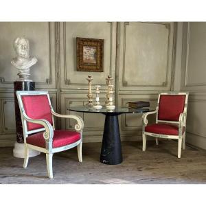 Paire De Fauteuils Empire, Patine Deux Tons Récente, XIXème Siècle 