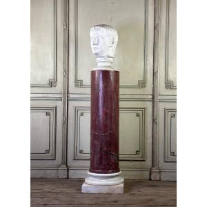 Pink Marble Column On A White Carrara Base Circa 1880