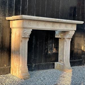 Beige Lumel Marble Fireplace In Neo-gothic Style Circa 1880