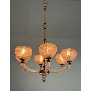 Venetian Chandelier In Pink Murano Glass Circa 1930