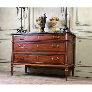 Louis XVI Commode In Three Color Mahogany, 18th Century