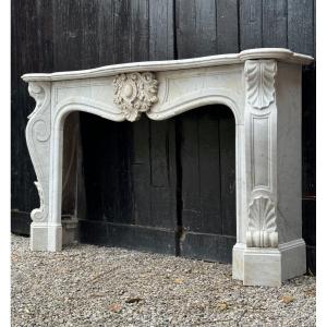 Louis XV Style Fireplace In White Carrara Marble Circa 1900