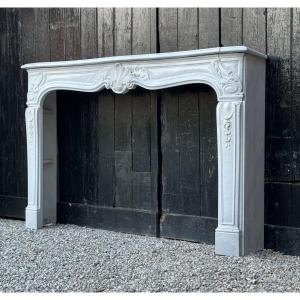 Louis XV Style Fireplace In Gray White Carrara Marble Circa 1980