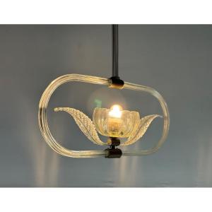 Venetian Chandelier In Colorless Murano Glass Circa 1950 