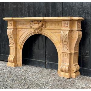 Napoleon III Style Lamartine Yellow Marble Fireplace Circa 1880 