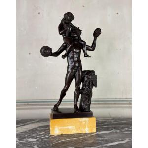 Dionysus On The Shoulders Of A Satyr, Bronze After The Antique On Yellow Base From Siena
