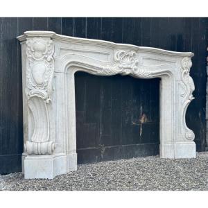 Impressive Louis XV Style Fireplace In Carrara Marble Circa 1880