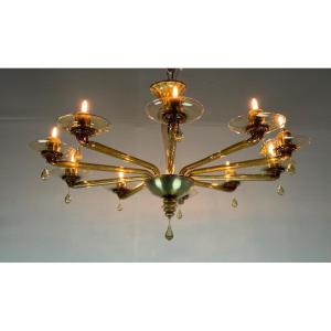 Venetian Chandelier In Mordore Murano Glass By Venini Circa 1940