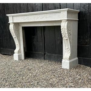 Louis XVI Fireplace In White Carrara Marble Circa 1880
