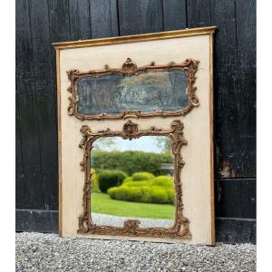 Fireplace Mirror Or Trumeau, Oil On Canvas And Gilded Wood, 18th Century 