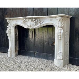 Remarkable Louis XV Style Fireplace, In Carrara Marble Circa 1880