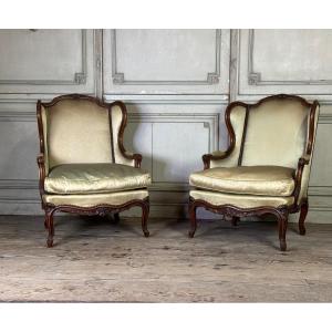 Pair Of Louis XV Style Bergeres In Finely Carved Walnut Around 1920