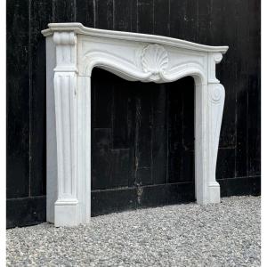 Louis XV Style Fireplace In White Carrara Marble, Circa 1980