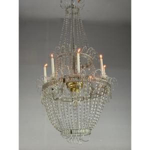 Chandelier, Cut Crystal Navette Tassels, Circa 1800, Height 170cm