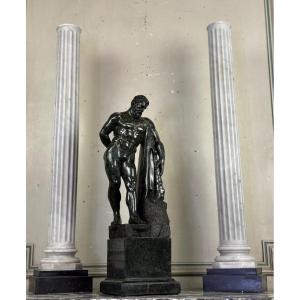 After The Farnese Hercules, Serpentine Marble Sculpture, Souvenir Of The Grand Tour