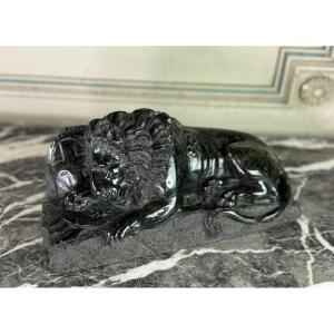 Serpentine Green Marble Sculpture, The Lion Of Lucerne After Bertel Thorvaldsen Circa 1880