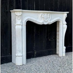 Louis XV Style White Carrara Marble Fireplace Circa 1980