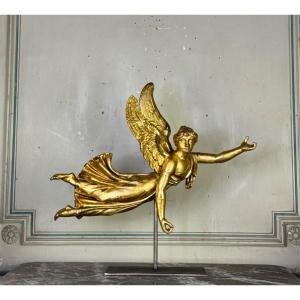 Gilded Wood Sculpture, Draped Angel, Austria Circa 1800 
