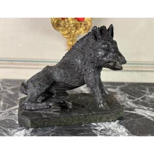 Il Porcelino After Pietro Tacca, Sculpture In Green Serpentine Marble, Italy 19th Century