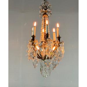 Gilt Bronze Cage Chandelier Decorated With Cut Crystal Tassels Circa 1900