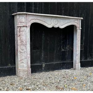 Louis XV Pompadour Style Fireplace In Pink Marble Circa 1900