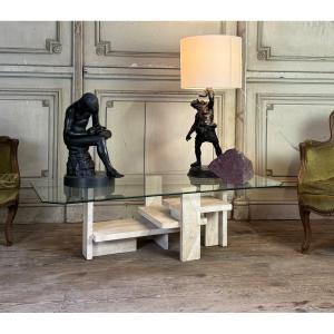 Brutalist Travertine Coffee Table By Willy Ballez