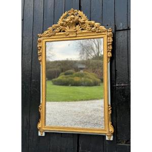 Large Louis XVI Mirror In Carved And Gilded Wood, France, 18th Century