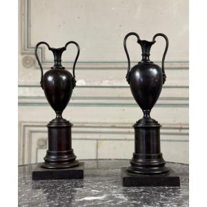 Pair Of Bronze Vases With Black Patina, 19th Century