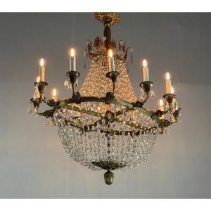 Oval Shaped Bronze And Pearl Bag Chandelier, Circa 1900