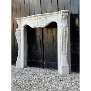 Louis XV Style Fireplace In Carrara Marble, Circa 1980